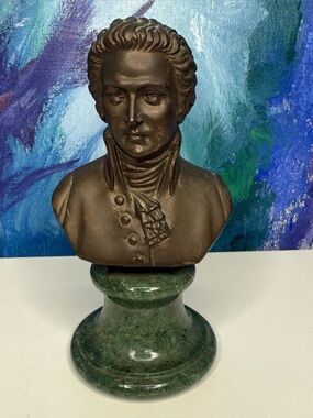 Mozart Bust Statue Sculpture Green Marble & Metal Olee Vintage Classical Music